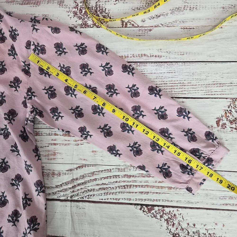 Pure Jill Pink Organic Cotton Top 2X V-Neck ButtonTop Floral Cottage Casual NWT